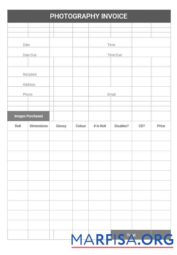 Blank Printable Photography Invoice Template